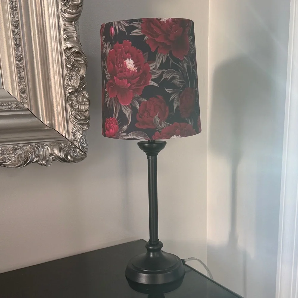 Floral Black and Red Table Lamp - Picture 1 of 4
